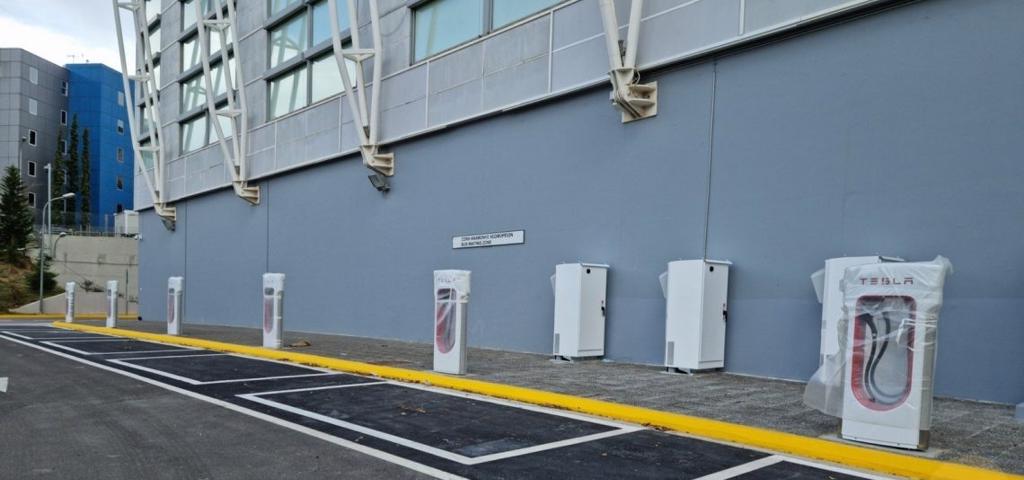 First Tesla superchargers at Golden Hall 